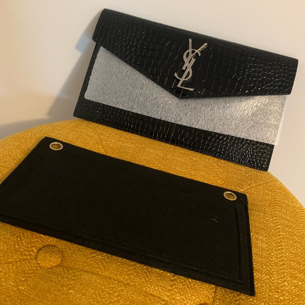 YSL Uptown Croc Embossed Pouch